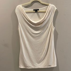Off White Sleeveless Fitted Shirt With Drape Neck